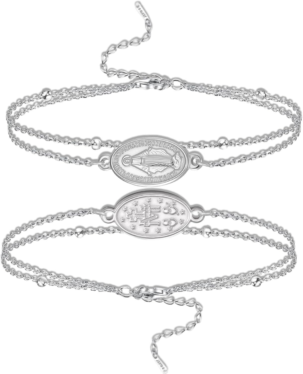 GYFGRTQ Rosary Bracelet Double-Sided Virgin Mary Medal Handmade Braided Rope Catholic Christian Religious Jewelry Gift for Women Men Virgen de Guadalupe, Silver 2