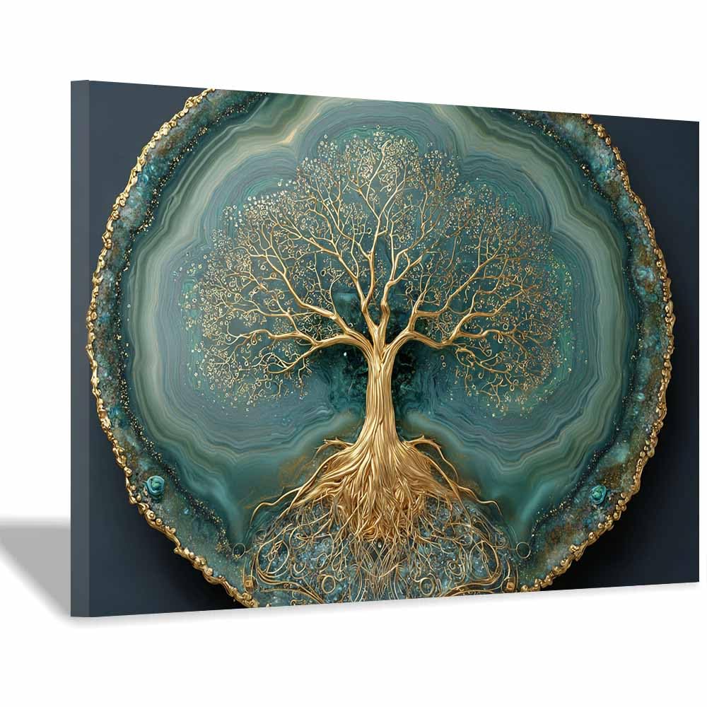 ZAMAEIU Tree of life wall art Crystal-veined Tree abstract canvas wall, For Bathroom, Living Room, Bedroom, Office.Gift for Home Decor(blue)-30x50cm Framed