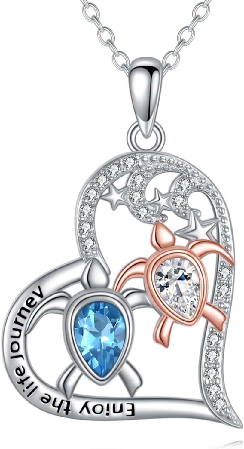 Sea Turtle Necklace 925 Sterling Silver Turtles Pendant Necklaces Ocean Jewelry Gifts for Women Mother