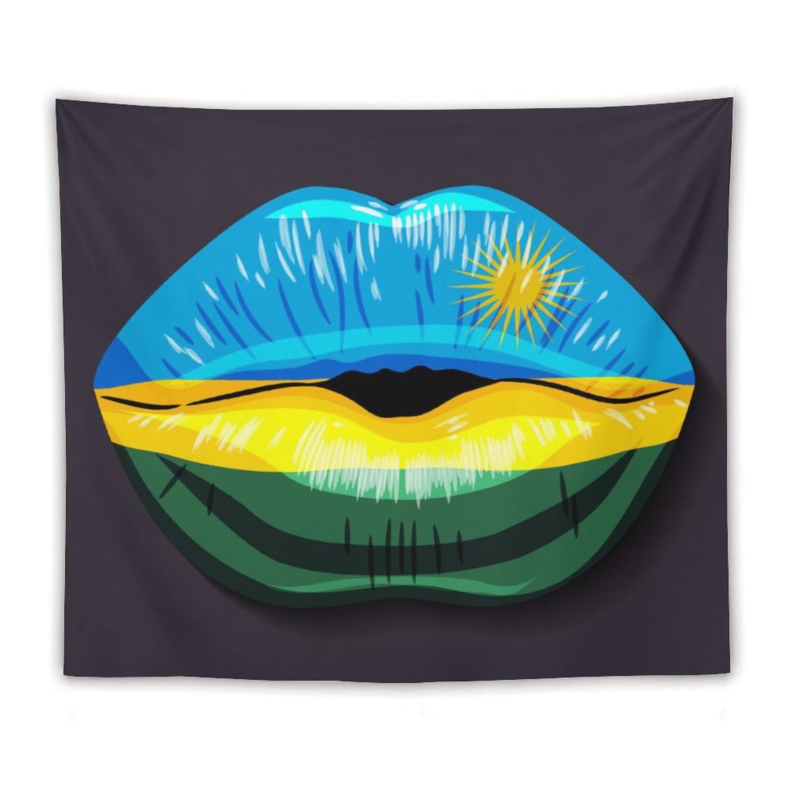 XingFox Rwanda Flag Lips Tapestry Wall Hanging, National Flag Art Wall Decoration Tapestry, For Bedroom Living Room Dorm Home Decoration, 50"x60"