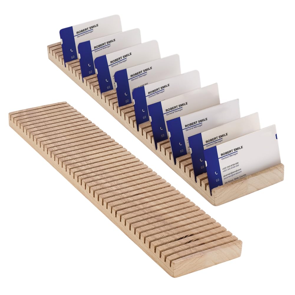 PH PandaHall 2pcs Wooden Name Badge Holder,40 Slots ID Badge Tray Organizer Name Card Tag Holder Stand Table Counter Card Holders Trays for Office Business Reception, 40x9cm