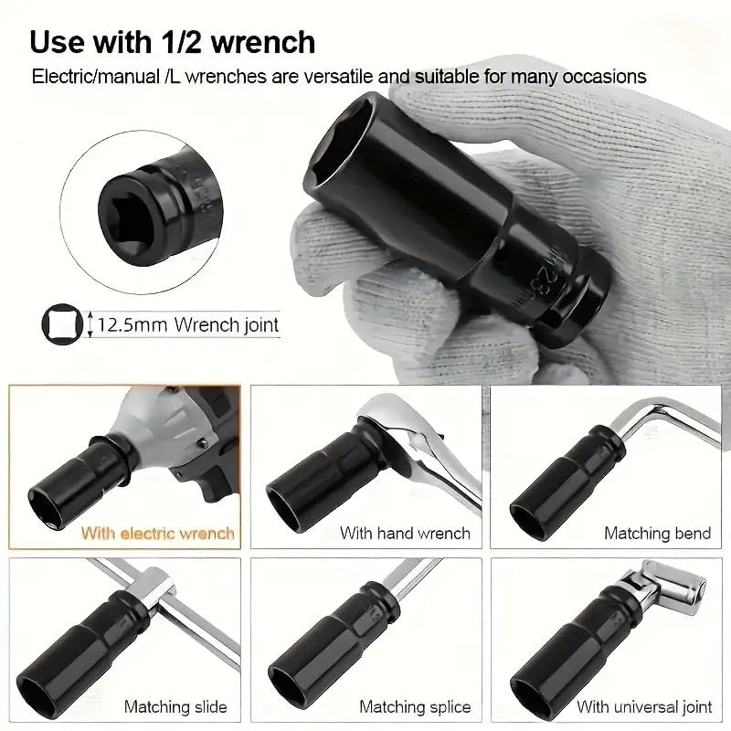Image of Djv Creation 11 Pieces 1 /2-Inch Square Drive 78mm Deep Impact Socket Hex Set, 6-Point Standard Metric Sizes CR-V Steel 10mm to 24mm (Green) (11 in 1 impact socket set)