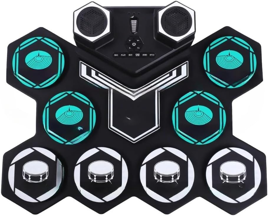 Electronic Drum Kit Folding Silicone Drum Pads Portable Percussion Instrument USB Battery Powered with Foot Pedal and Drumsticks for Home Practice Studio Recording Travel Setup