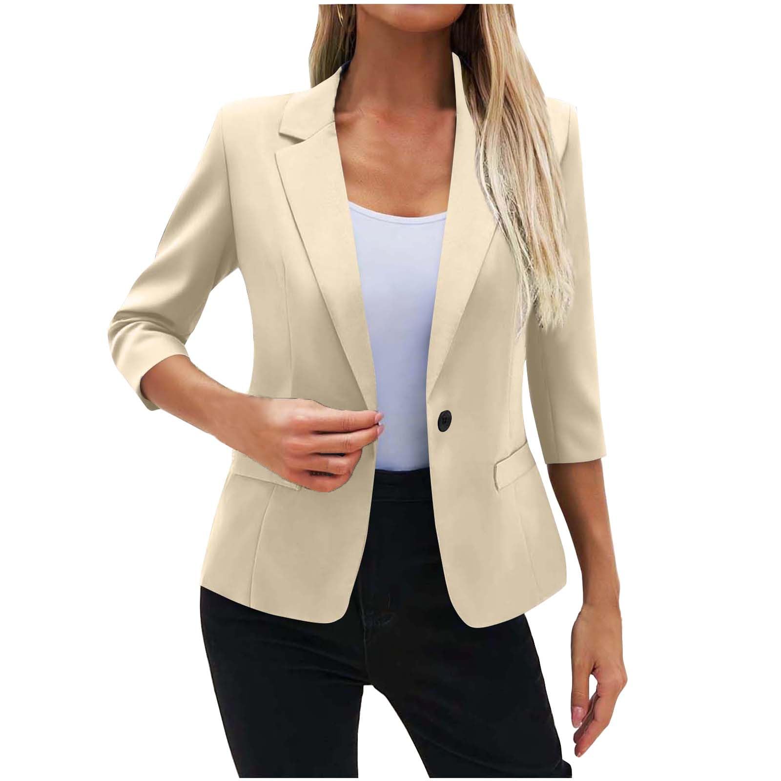 Womens Blazer Business Casual Button Front Lapel 3 4 Sleeve Suit Jackets Lightweight Slim Fit Office Work Blazers