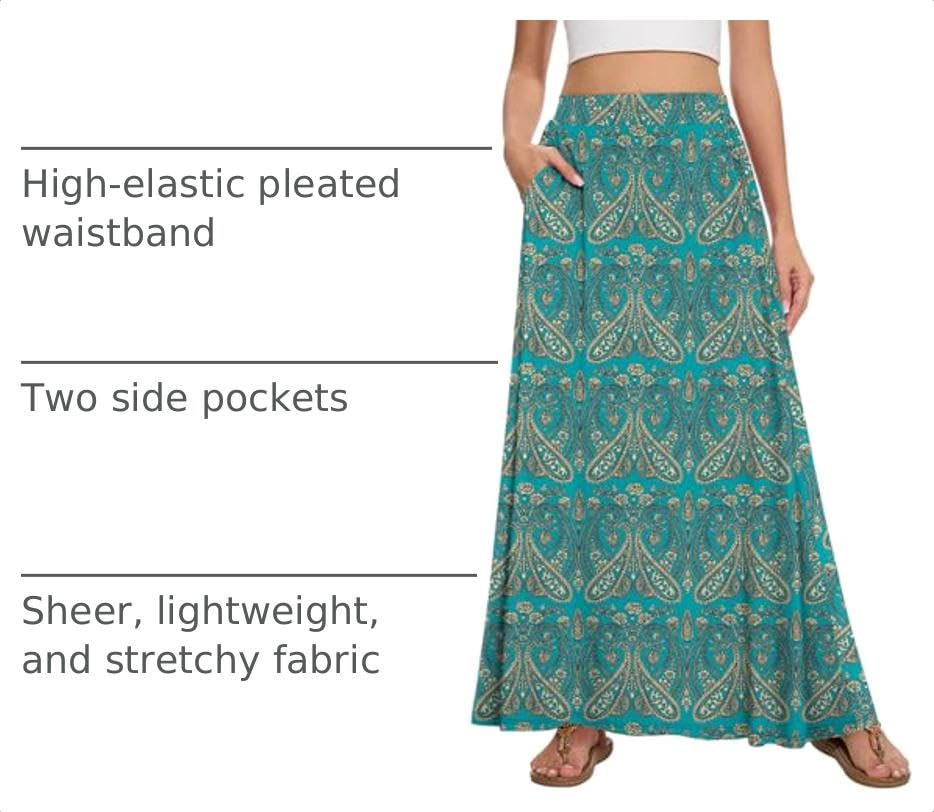 Image of Womens Maxi Skirt Long Flowy Summer A-Line High Waist Skirts
