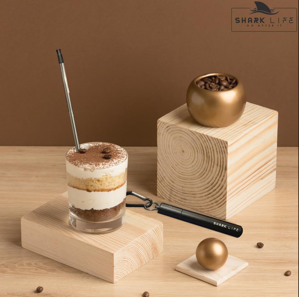 Miniatura 8 de SharkLife - Pajita telescópica de viaje reutilizable con estuche, un cepillo de limpieza y boquilla de silicona suave, popote de acero inoxidable,