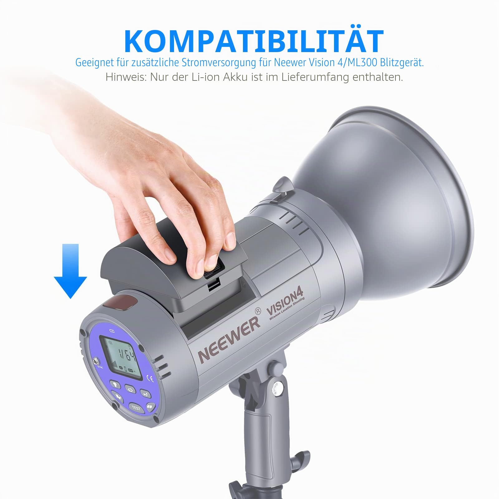 NEEWER Li-Ionen Akku Hohe Kapazität Wiederaufladbare Blitz Ersatzakku für Q300 Vision4 ML300 Outdoor Studio Blitzgerät