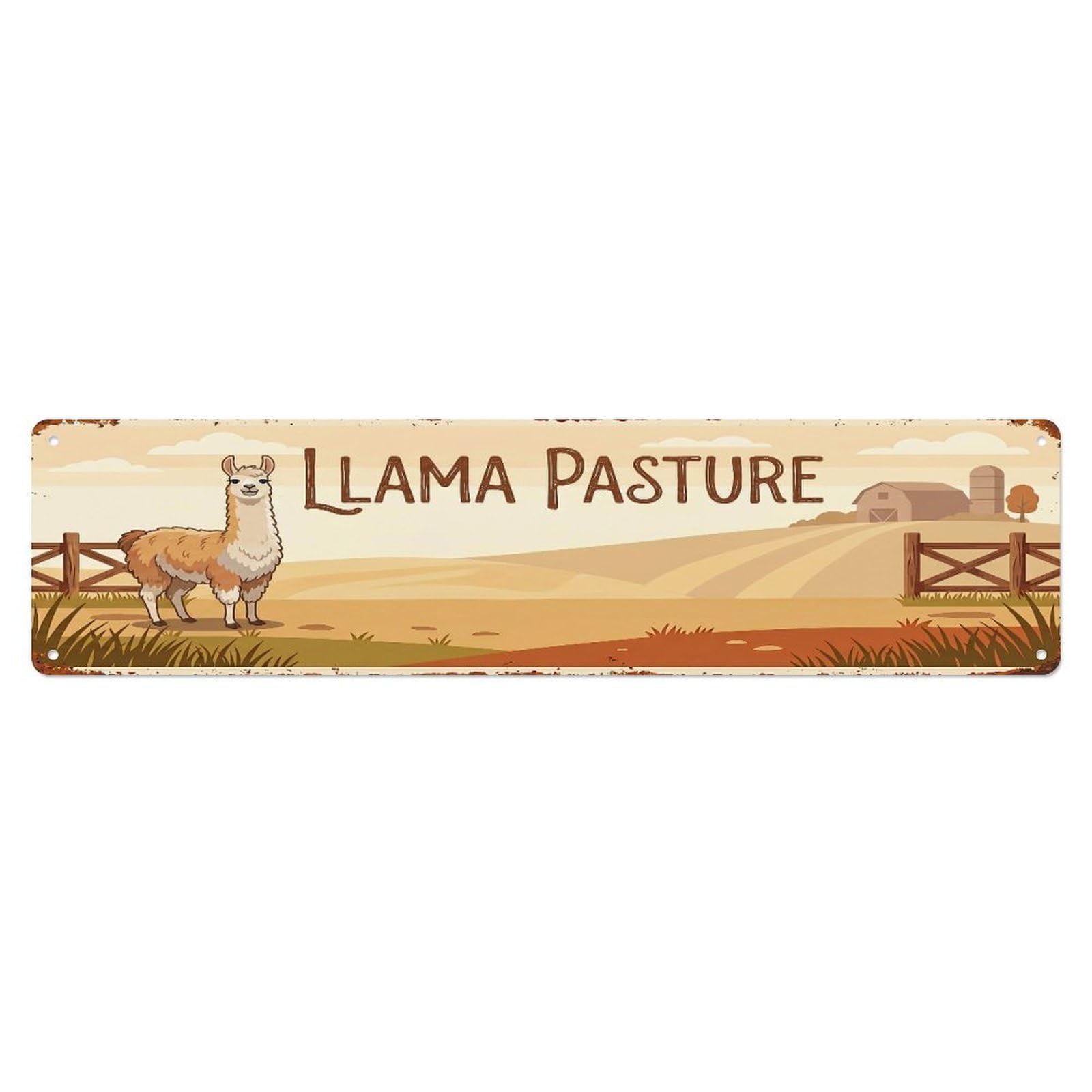 Metal Tin Sign Vintage Llama Farm Scene Llama Pasture