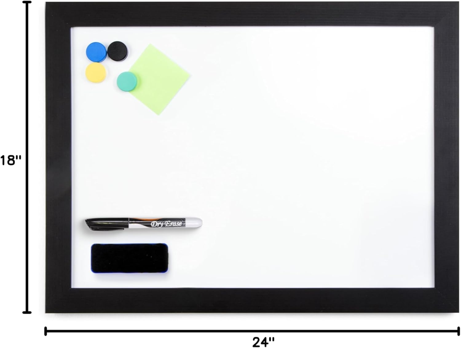 Real Wooden Framed Magnetic Dry Erase Whiteboard, 18" X 24", Vertical/Horizontal Wall Mount, Includes Black Marker, Eraser and 4 Magnets, by Better Office Products (Solid Black)