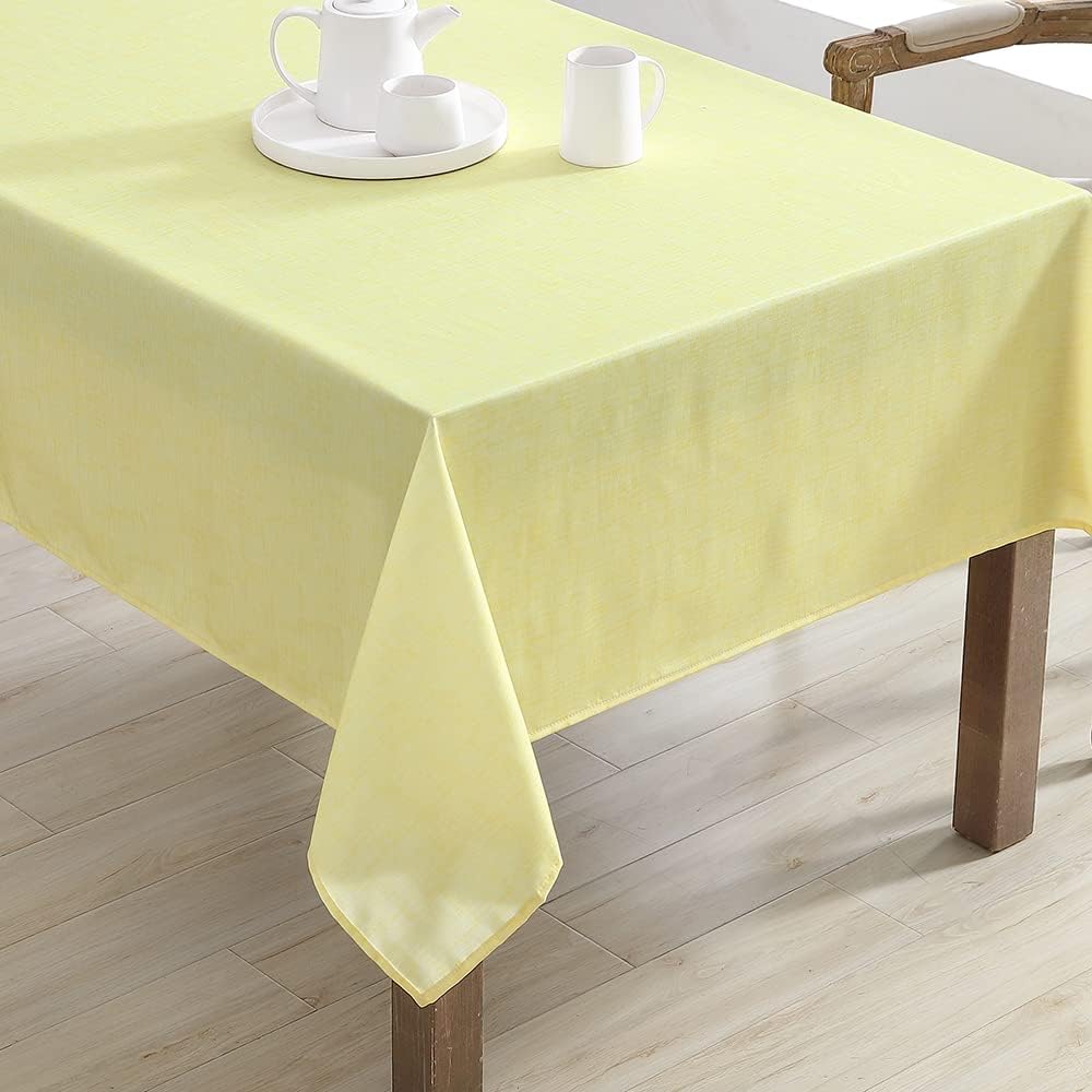 Laura Ashley Decorative Tablecloth, Wrinkle and Stain Resistant, Spillproof Water Repellent, Easy Care Washable Polyester Fabric for Dining, Kitchen, Holiday and Party, 60" x 84", Yellow
