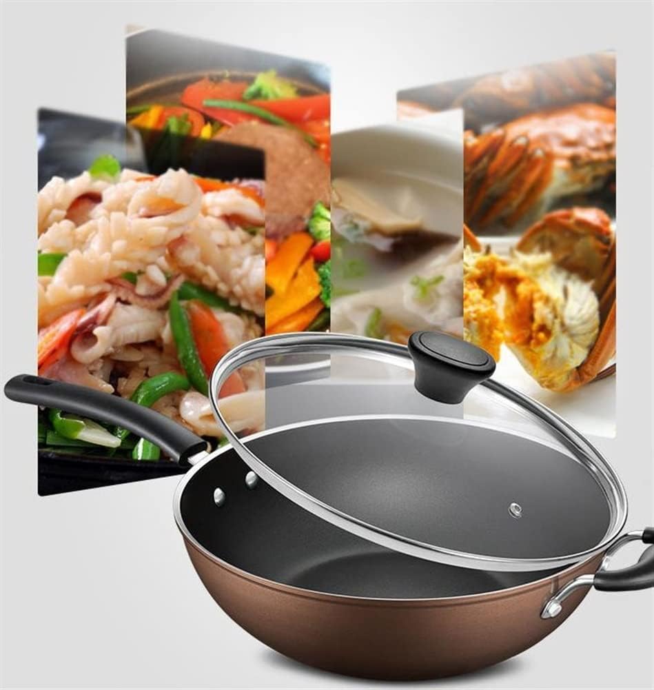Wok - Stir Fry Pan, Nonstick Woks and Stir Fry Pans with Lid, Nonstick Frying Wok Flat Bottom, Cooking Utensils, Frying Pan for All Stoves