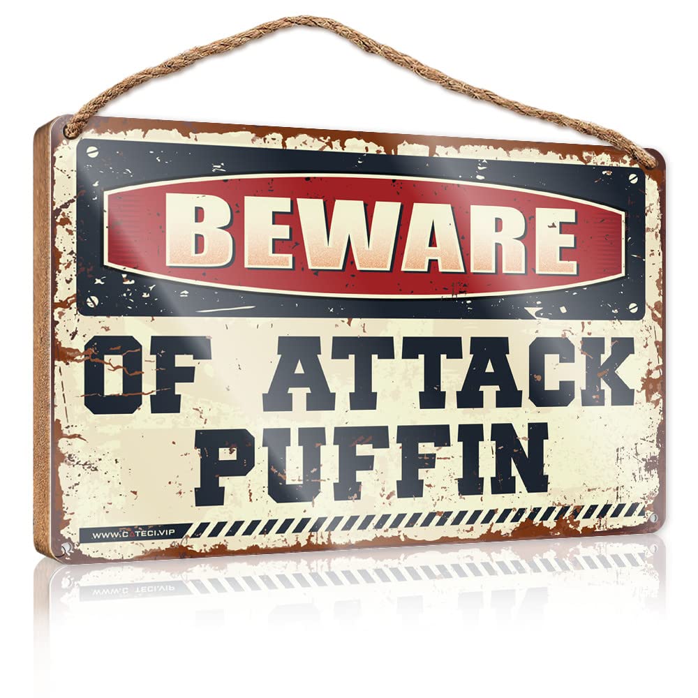 YYHLEH Dumb Funny Gifts Funny Bathroom Signs Beware Of Attack Puffin Wooden Sign(15X28CM)