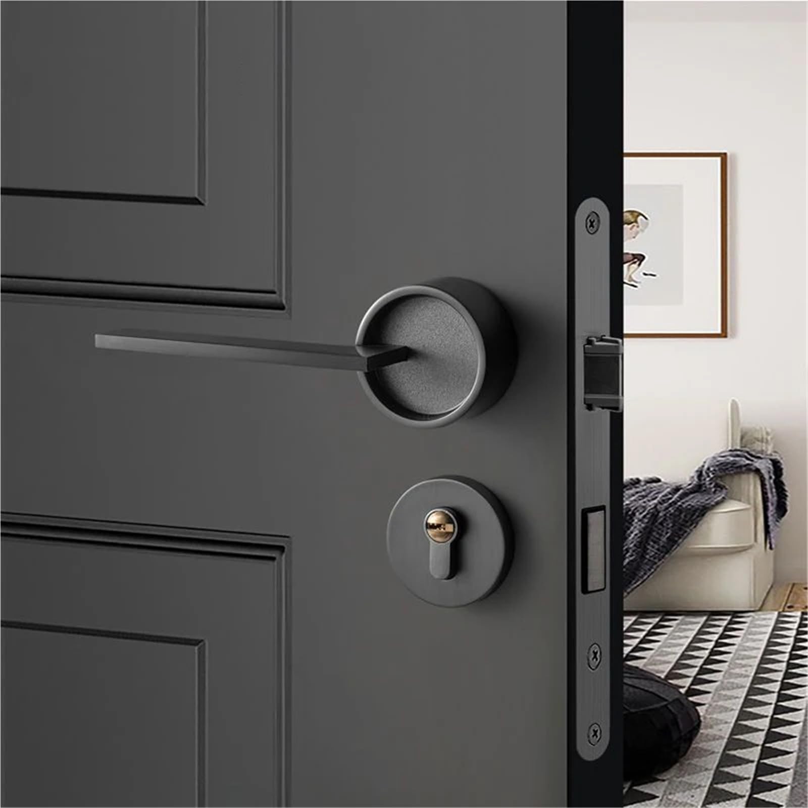Serrure de porte ronde vintage grise pour sécuriser votre chambre avec élégance