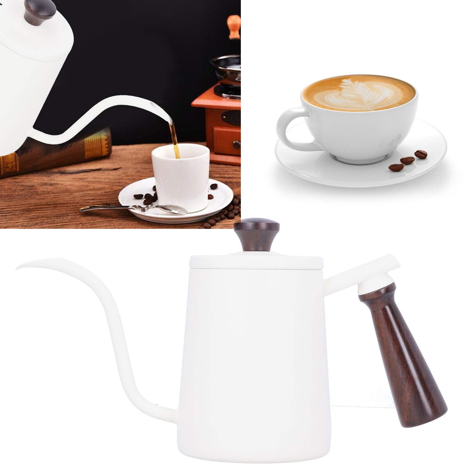 Caleta de cuello de cementerio de acero inoxidable | 304 Grado alimentario con mango de madera | Hervidor de café portátil para verter/goteo de café | Control preciso de flujo (700ml)