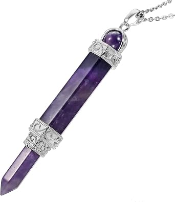 TUMBEELLUWA Stone Pendant Necklace Hexagon Prism Point Healing Crystal Chakra Handmade Jewelry for Women, Stone Metal, Amethyst Quartz