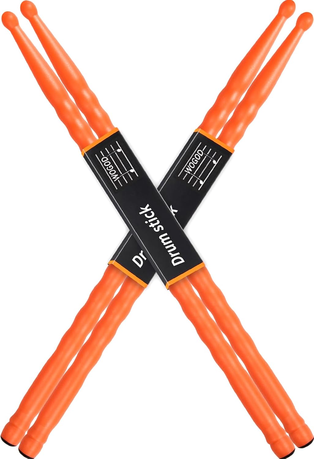 WOGOD Premium Drum sticks 6-Pack Nylon Drumsticks Patented Wavy Design Drum Sticks – Style (Orange-6 Pair)