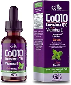 Coenzima Q10 Gotas com Vitamina E Suplemento Alimentar para Energia e Vitalidade Diária Sabor Menta 30ml