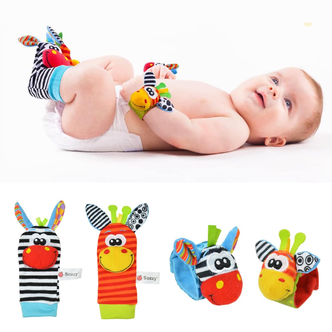 Set 4 Hochets Poignet Et Chaussettes Bébé - Jouet Développement Sensoriel - Cadeau Nouveau-Né
