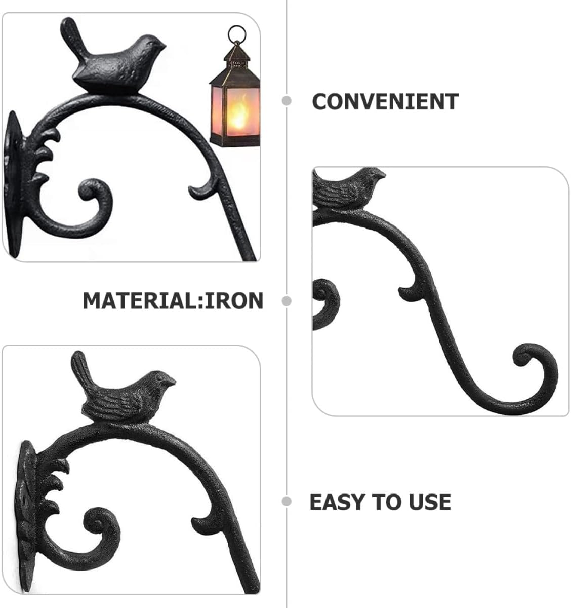 Decorative Metal Wall Hanging Planter Bracket Hook for Flower Baskets Balcony Garden Bird Feeder Holder Rust-Resistant Cast Iron Storage Hook