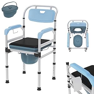 Silla de inodoro con altura ajustable, antideslizante, mesita de noche, silla de ducha con reposabrazos y inodoro, silla de baño de