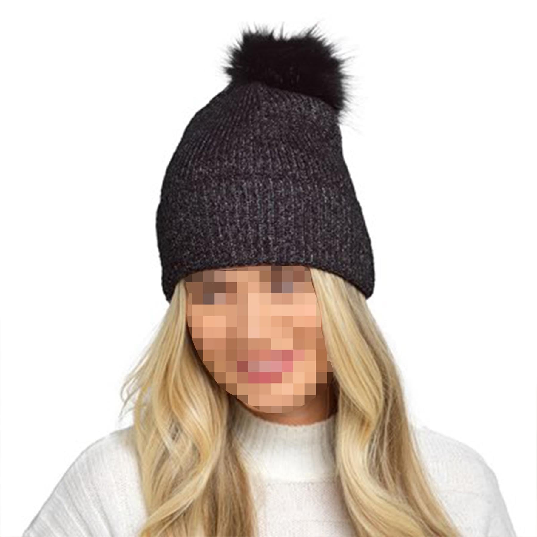 A2z Women's Black Hat Soft Knitted Ribbed Beanie Pom Pom - Hat Lh1154 One Size