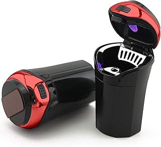 TAKAVU Red Car Ashtray with Blue LED Light, Detachable Stainless Steel, and Lighter