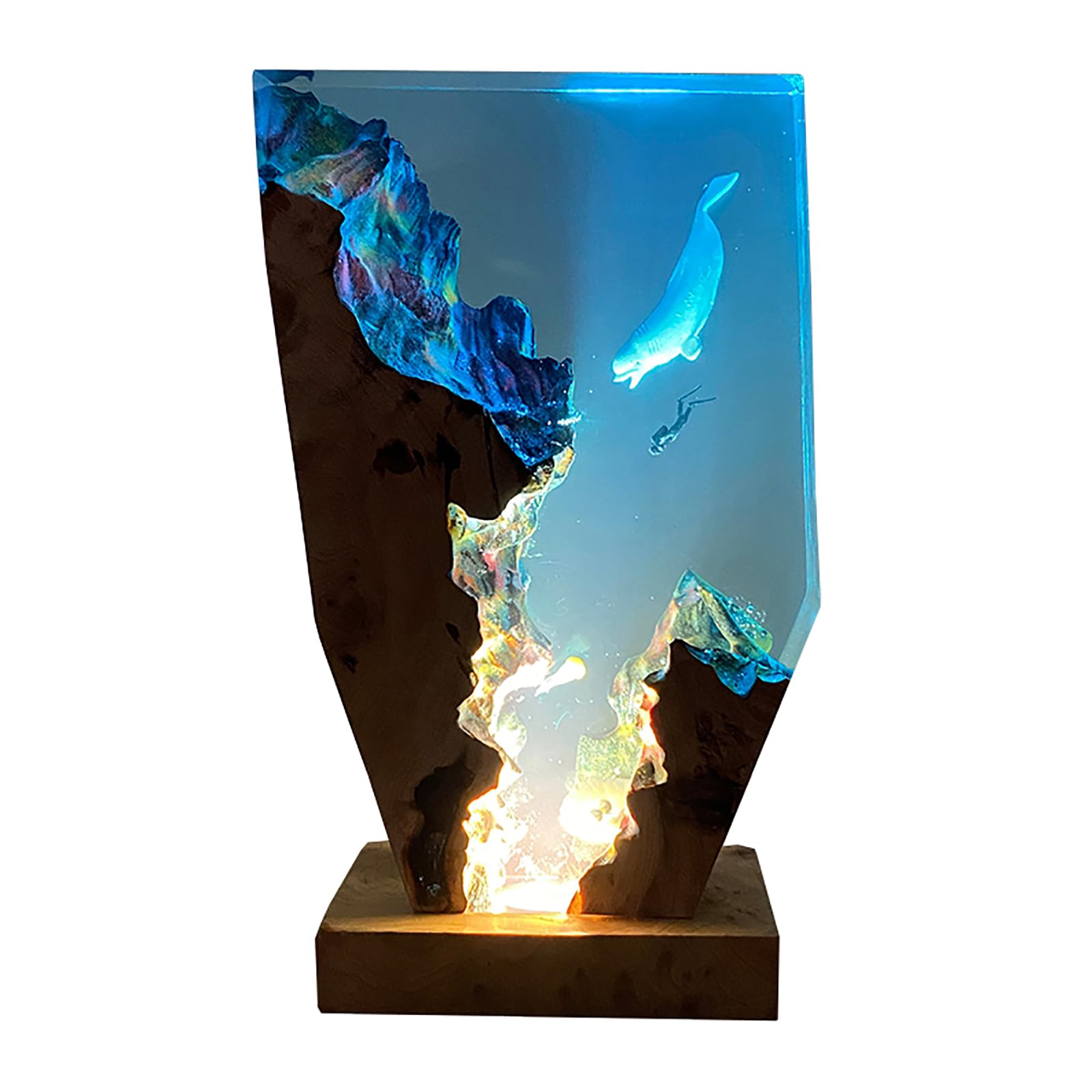 Ręcznie wykonana lampka nocna z żywicy oceanicznej, podwodna lampa biurkowa LED, sztuka perspektywiczna, miękki blask do dekoracji domu lub biura