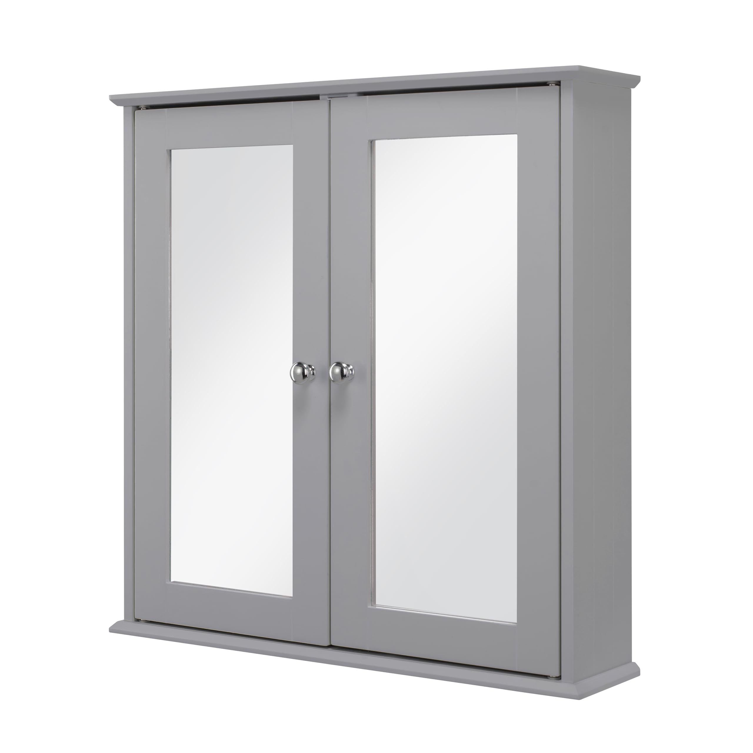 Croydex Ashby Grey Wooden Cabinet for Bathroom - Double Door Bathroom Mirror Cabinet with 2 Adjustable Shelves and Easy Hang 'n' Lock Installation (58 x 56cm)
