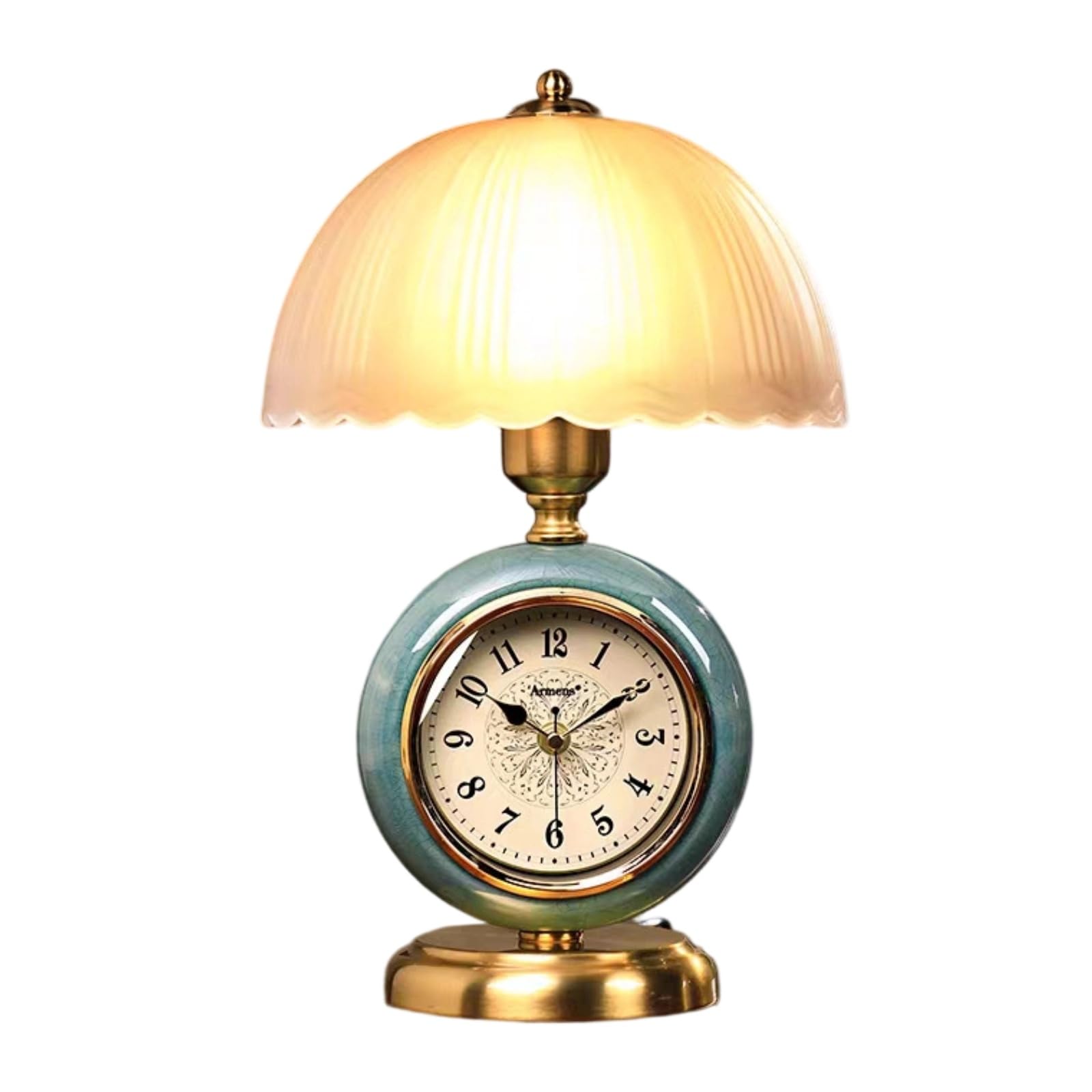 Lampe Table avec Horloge Intégrée Chaleureuse Lampe Chevet avec Horloge Douce Luminaire pour Bureau, 602-0039g Ceramic