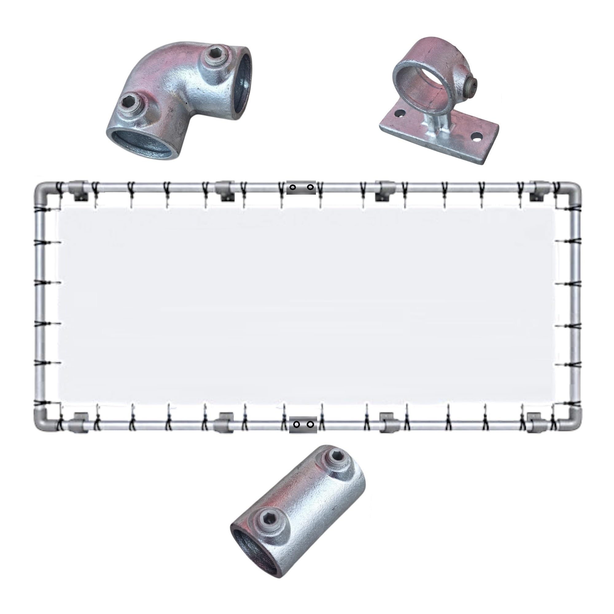 Marco de aluminio para lona publicitaria tensada - Kit de montaje con conectores de metal galvanizado - sistema de fijación para letreros - sin lona ni tensores - tamaños variados (gris, 1,5 m x 3 m)
