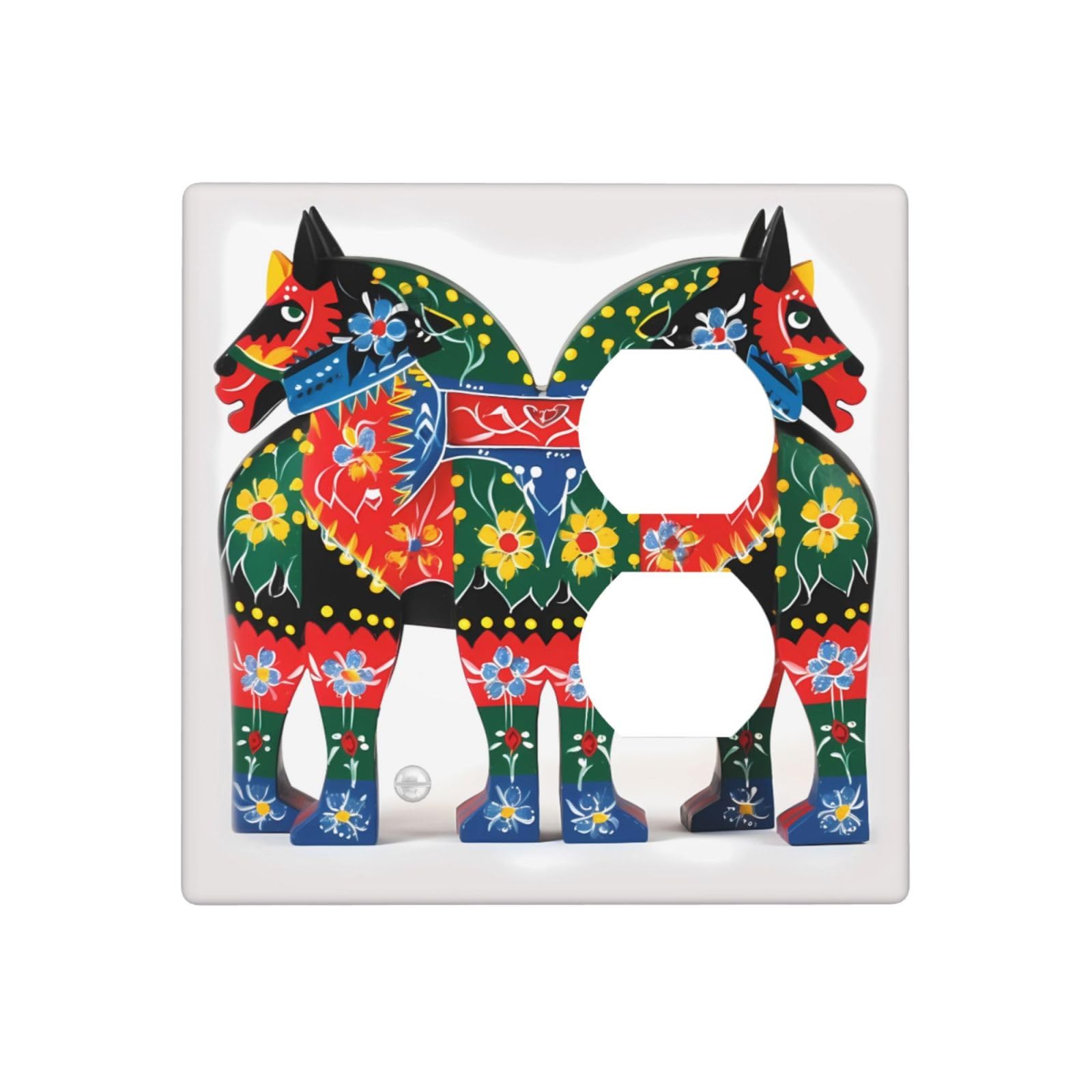 Kloph Style R Decorator Wall Plate 2 Gang Light Switch Covers Runner Swedish Dala Horse Folk Wallplate Double Toggle Switch Plate Standard Size Electrical Outlet Covers Decorative Wall Switch Plate Cover
