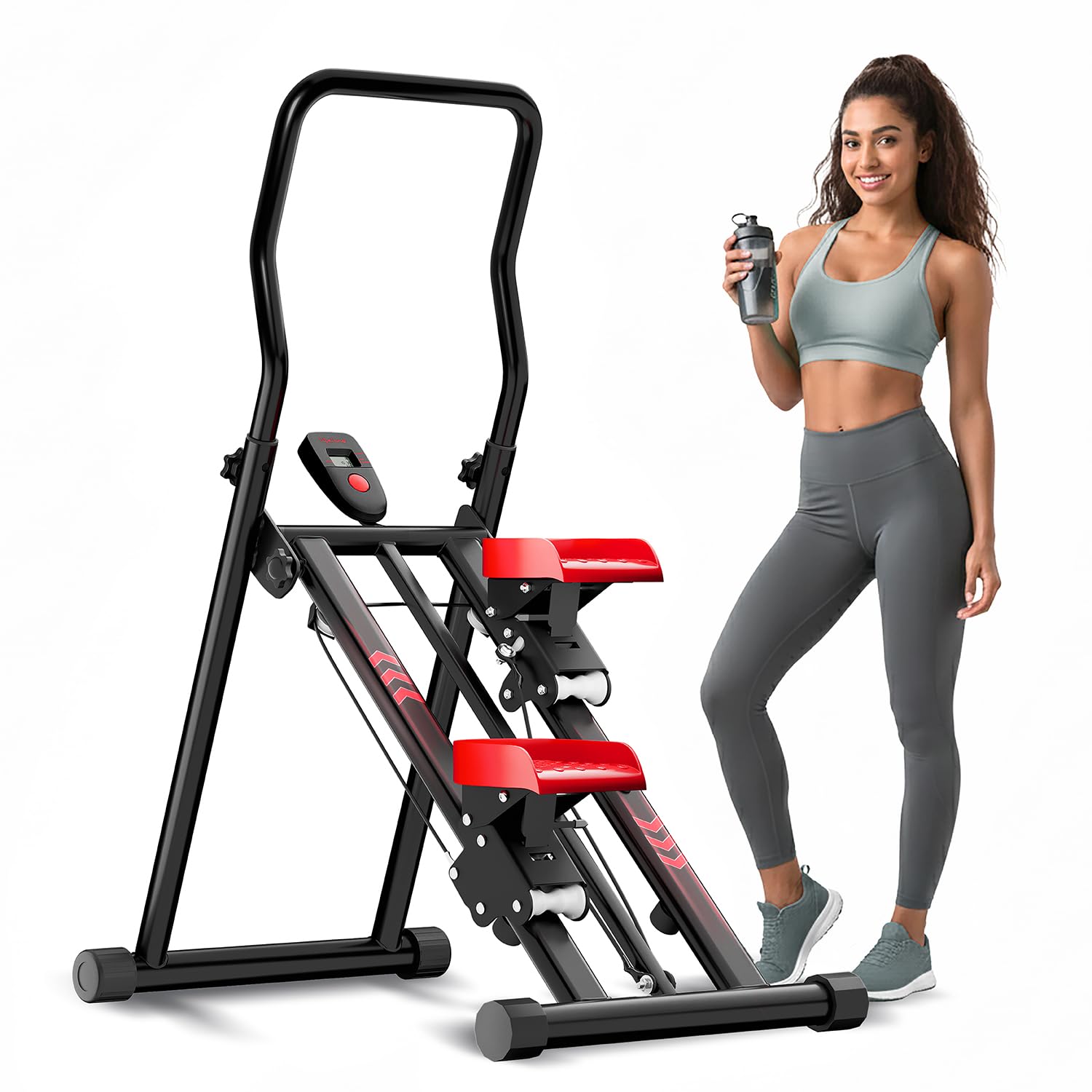 Lifelong Vertical Climber | Foldable Stair Stepper Fitness Machine | Home Gym Equipment for Full Body Workout | Adjustable Handlebars & LCD Display | Cardio & Strength Training Stepper (Black)-image-27