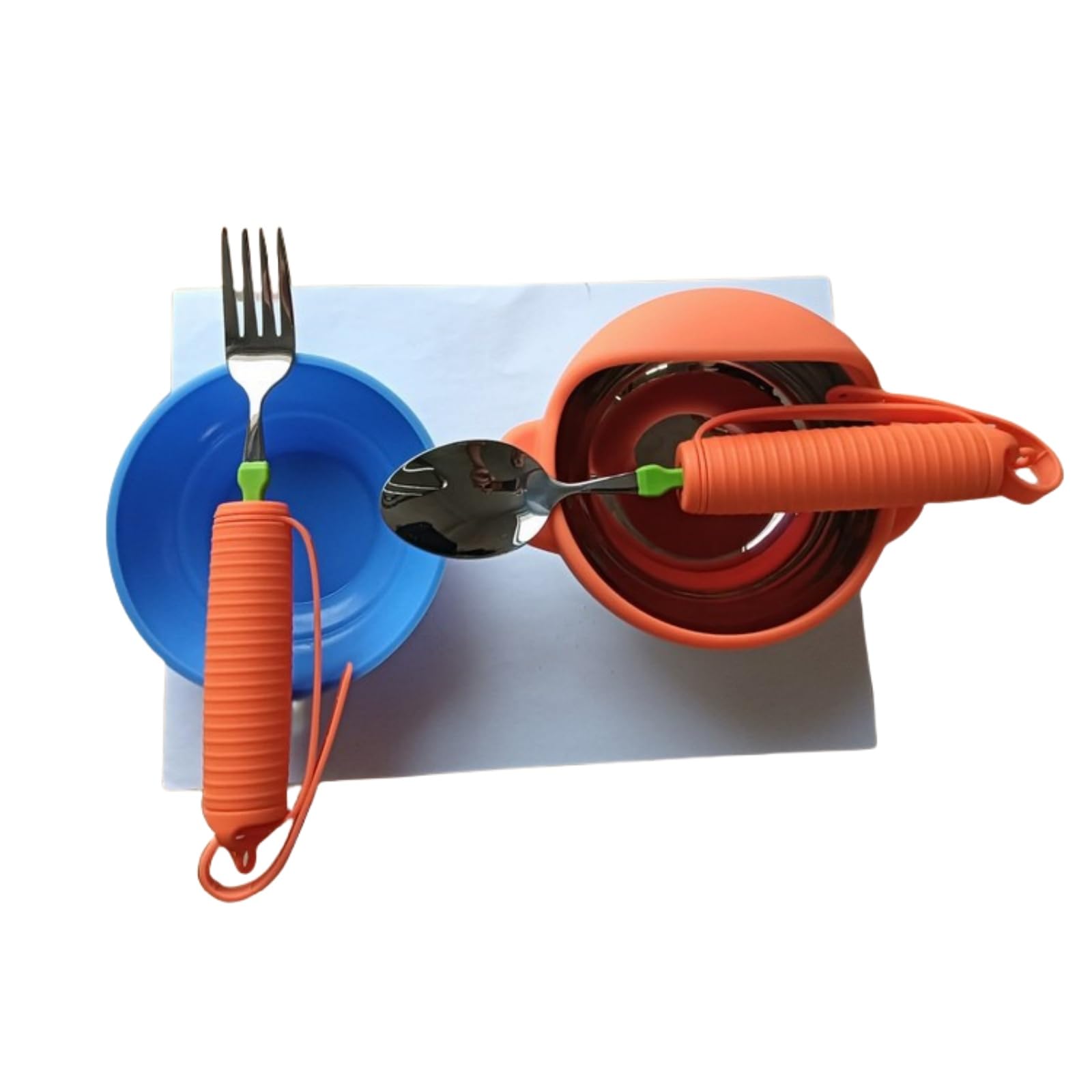 Juego de vajilla de comedor asistido, adecuado para ancianos, personas de Alzheimer o rehabilitación, tenedor, cuchara, cuenco. (naranja)