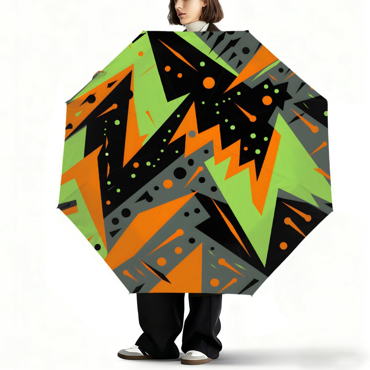 Ombrello pieghevole con motivo geometrico astratto colorato ombrello da viaggio compatto antivento impermeabile con protezione UV rivestimento nero leggero 8 coste portatile per pioggia sole