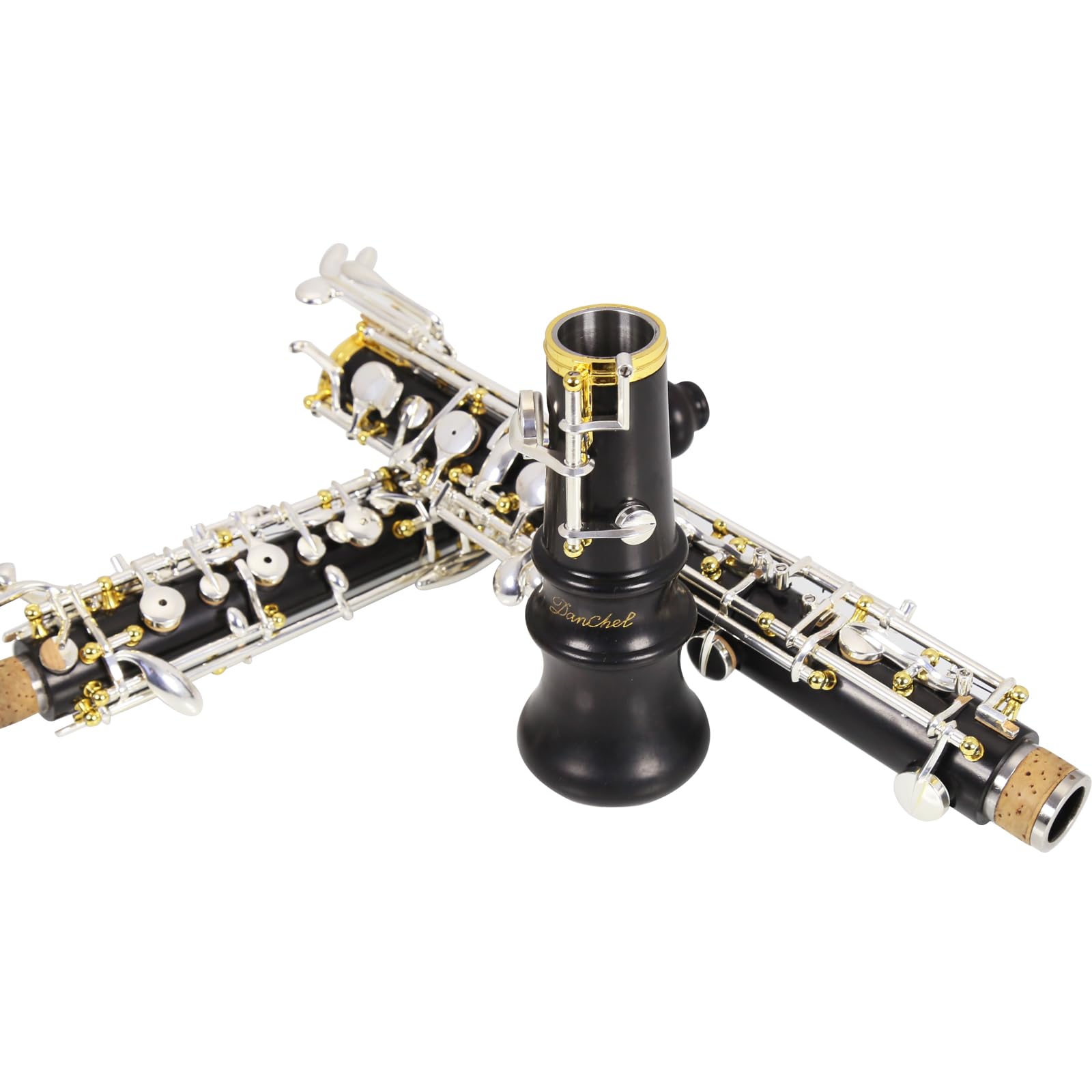 Oboe Professional Level - Corpo in ebano argentato semiautomatico, con foglia di tubo, panno per la pulizia, tampone di oboo, carta assorbente, supporto per pollice, cacciavite, guanti, valigetta