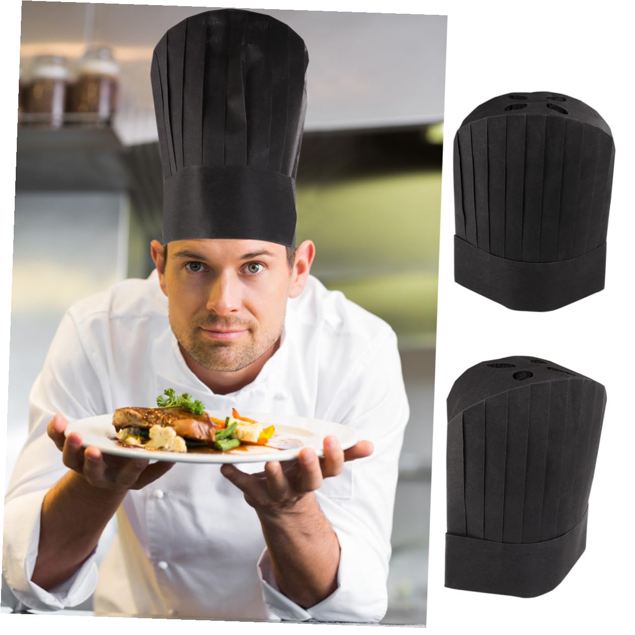 Gorro de Chef Desechable 20 Piezas Papel Negro para Cocineros | Cómodo y Suave al Tacto, Uso Desechable, para Escuelas de Cocina y Colegios, Talla 28x30cm