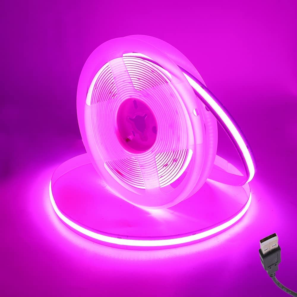 Wisada COB LED Streifen 4M, Innenbereich Nicht Wasserdichte USB Flexibler COB LED Lichtband,DC 5V 320 LEDs/m Rosa FCOB LED Band für Schrankbeleuchtung,Schlafzimmer, Bar, Bühne, Weihnachtsfeier