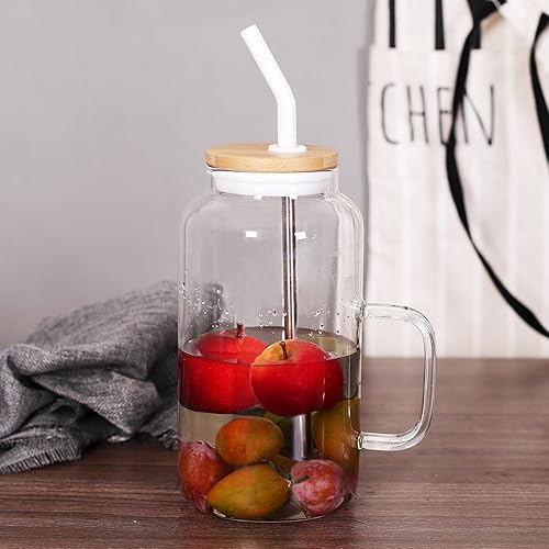 Miniatura 8 de SAIOOL 50 OZ Large Water Bottles Glass Tumbler with Bamboo Lid and Straw, with Handle, Silicone and Scale, Mug Cup Drinking Glasses, Heat and Cold
