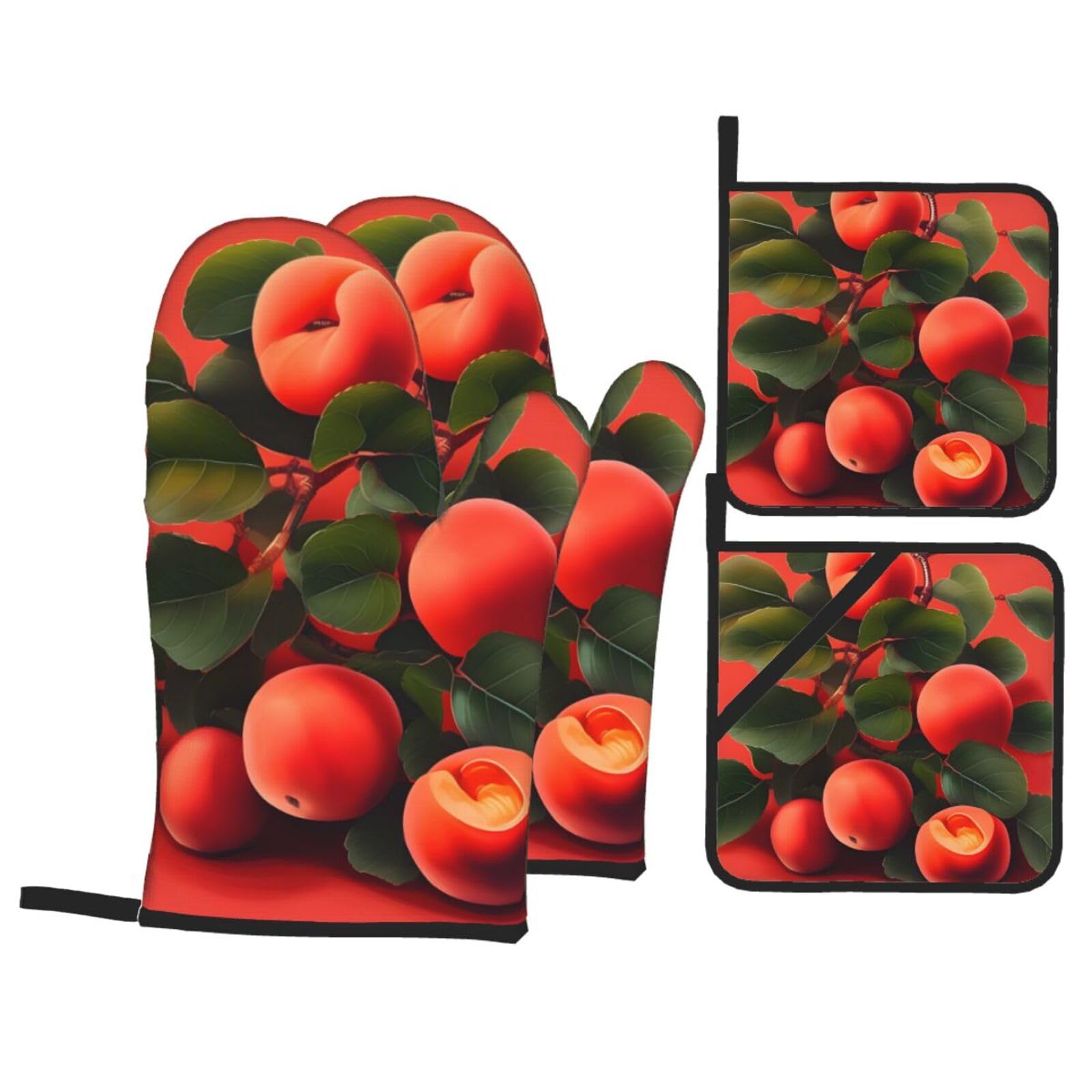 Gingham Oven Mitts & Pot Holders 4-Piece Set – Savvy Red, 100% Cotton, Heat Resistant To 500°F For Kitchen & Grilling