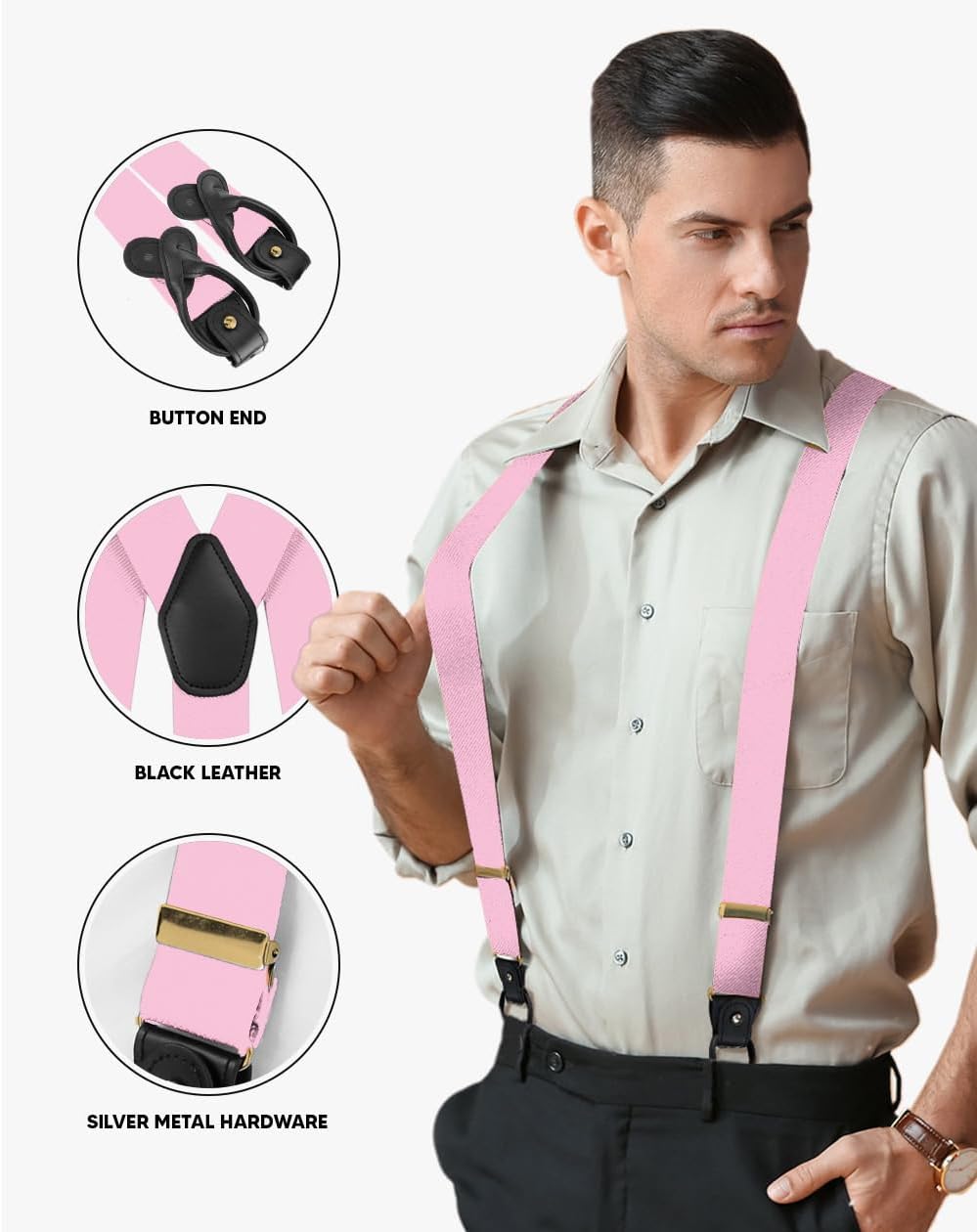 Adjustable Button End Suspenders - Vibrant Colorful Y-Back Elastic Tuxedo Suspenders