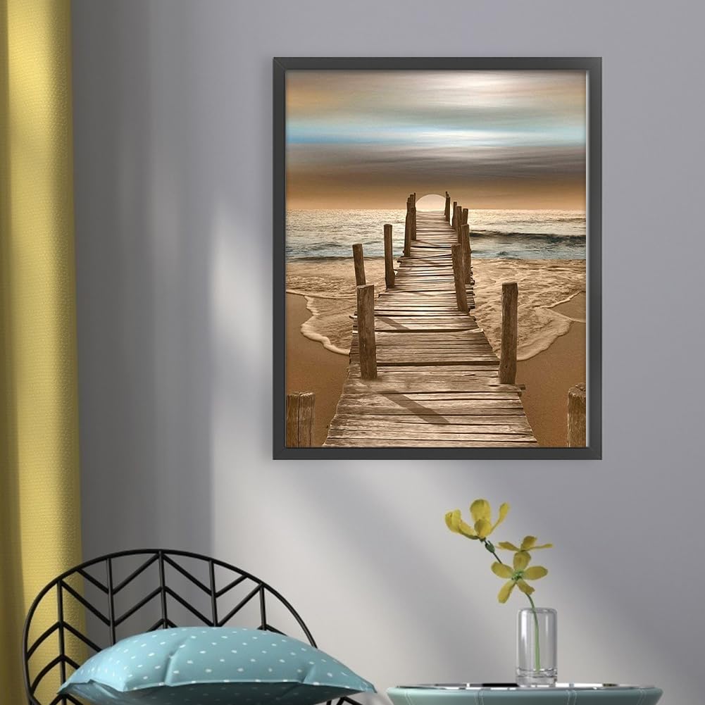 ARVALOLET Zestaw do haftowania dla początkujących, pełny haft z przędzą ekologiczną 18 ct, wzór plażowy 36 x 46 cm