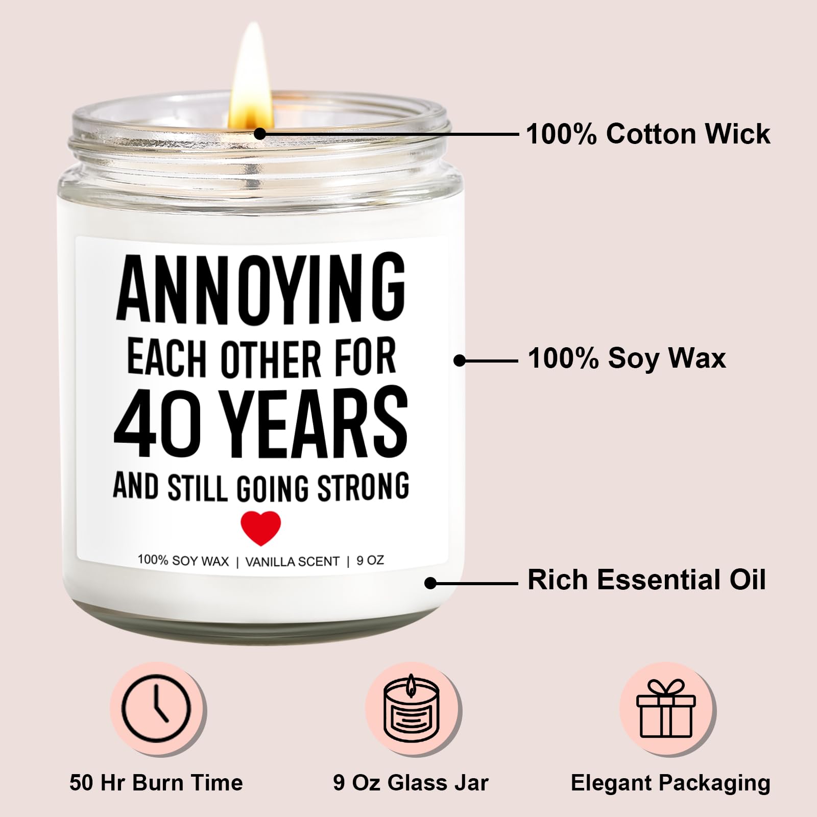 Younift Funny Scented Candle, Unique 40th Anniversary, Gifts for Couple, Husband, Wife, Parents - 40th Anniversary Decorations - 40 Year Wedding Anniv. Decorations or Presents - 9 oz
