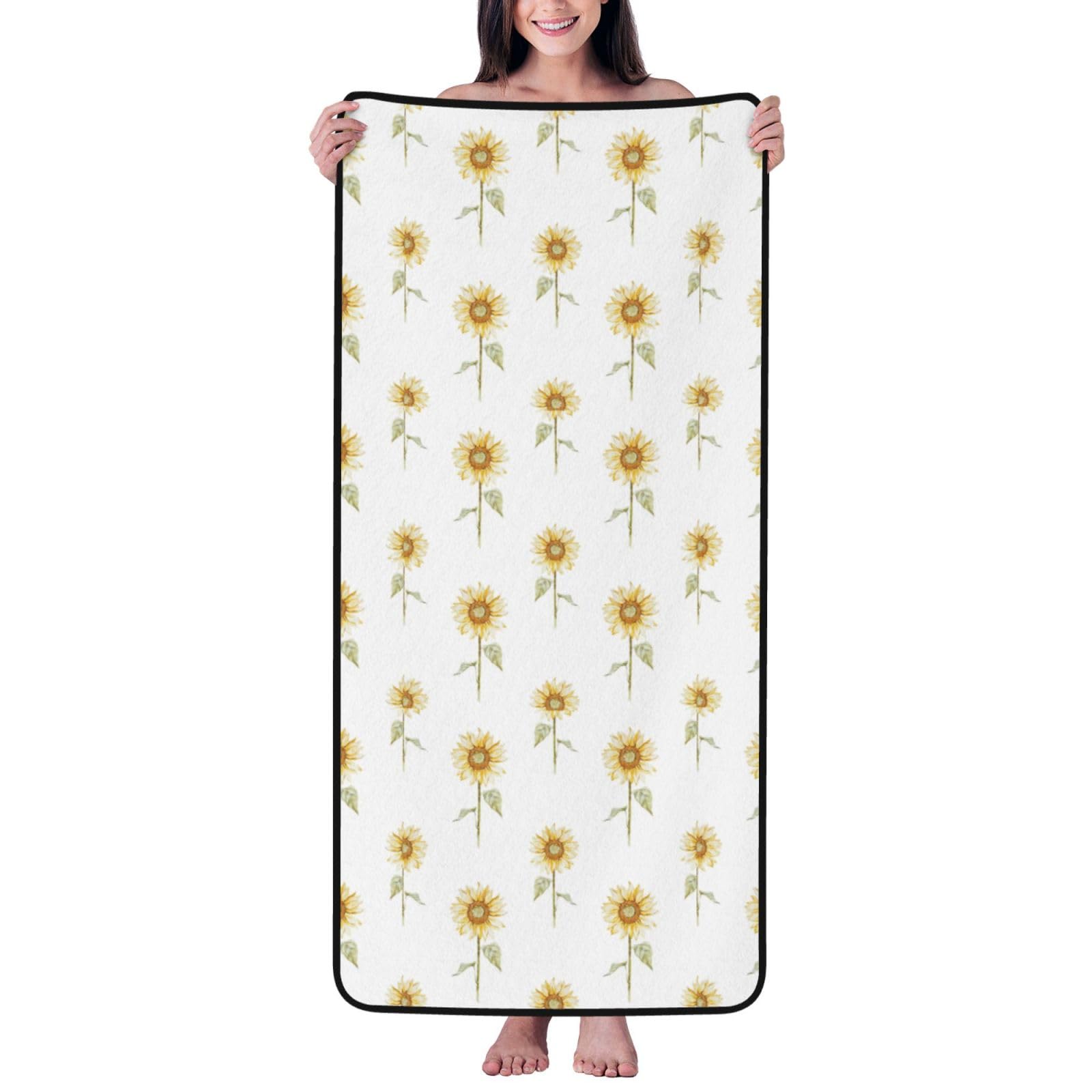 Ztpowqa Women's Black Blossoming Sunflowe Print Coral Velvet Bath Towel For Home Gym Lounging Bathroom Spa Hotel Beach Travel