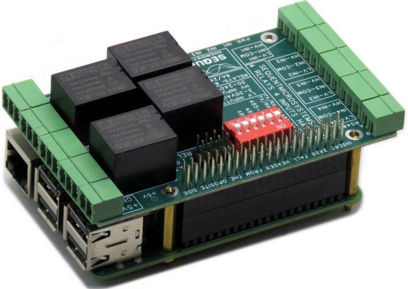 Four Relays Four HV Inputs 8-Layer Stackable HAT for Raspberry Pi +5V