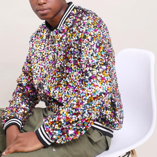 Image of YIYI Mens Sequin Jacket Bomber Sparkly Striped Varsity Glitter Jacket Male Party Outwear Coat Birthday Holiday Clothes