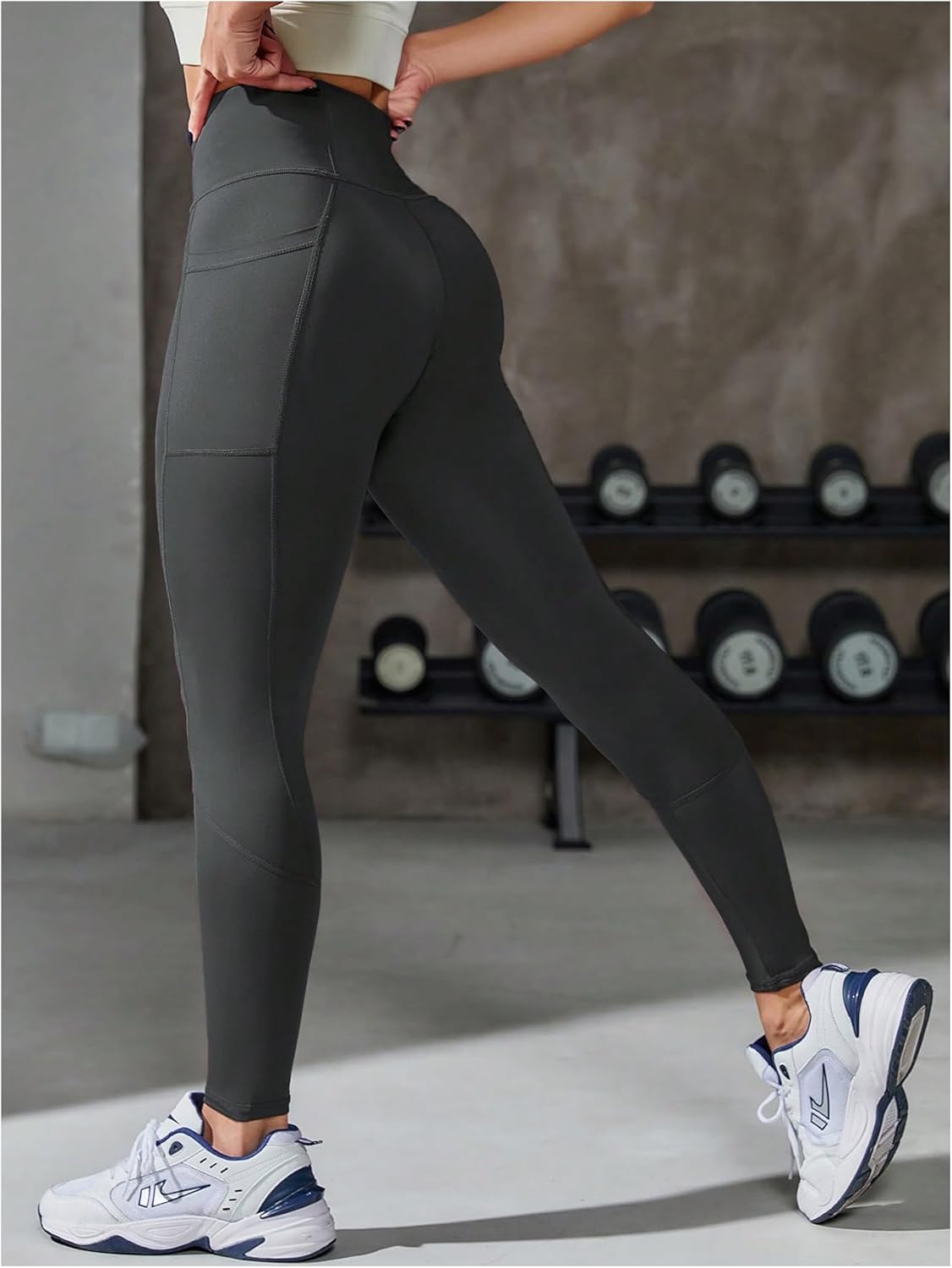 OYOANGLE Women's High Waisted Yoga Leggings with Pockets Tummy Control Workout Athletic Running Compression Yoga Pants - Image 2