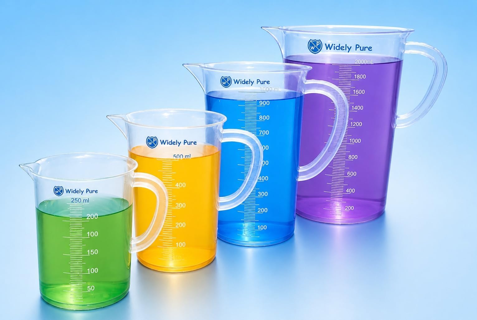 Widely Pure Measuring Jug 2000ml, 1000ml, 500ml, 250ml, with Handle Plastic Transparent Combo Pack
