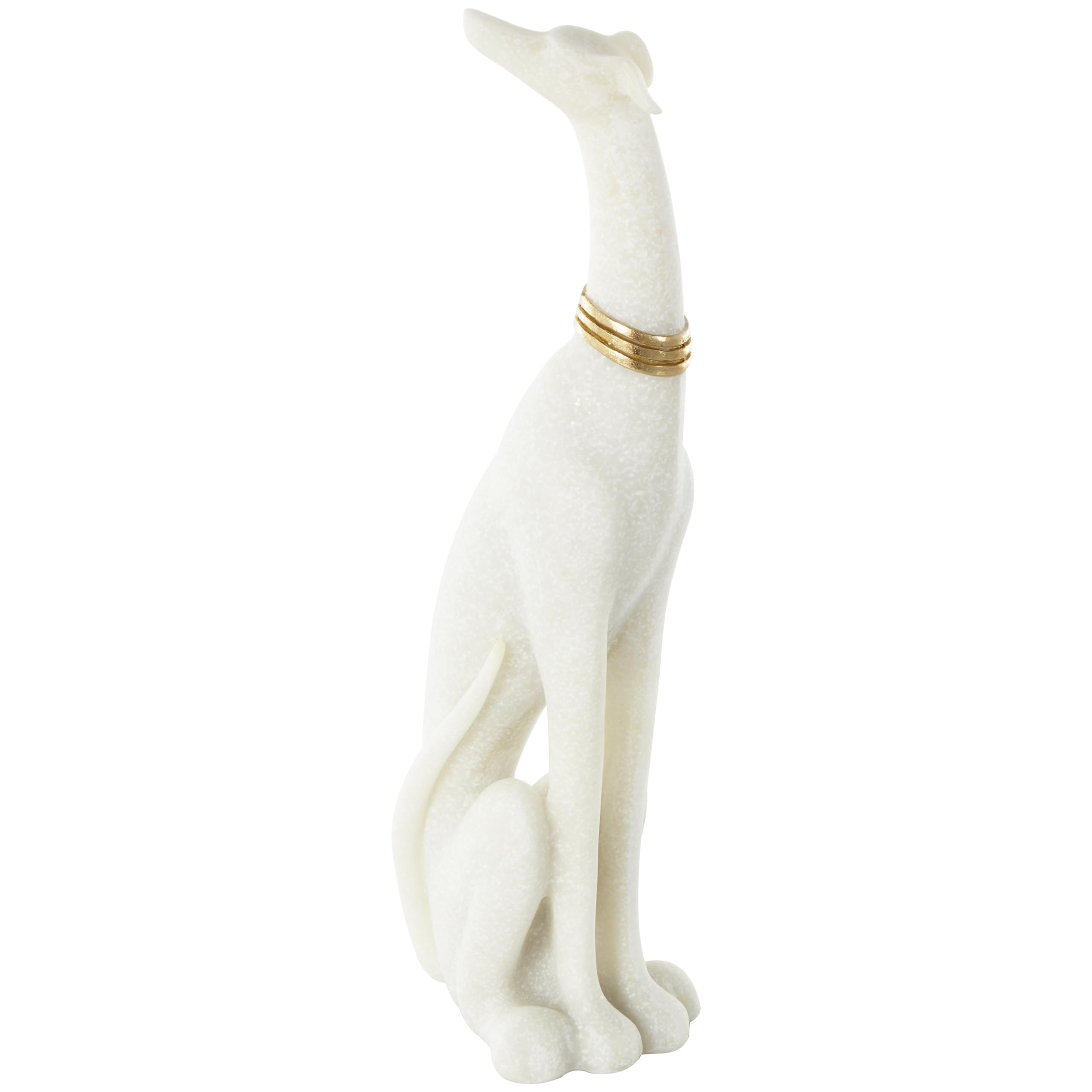 Deco 79 Polystone Dog Decorative Sculpture Sitting Home Decor Statue with Gold Collar, Accent Figurine 3" x 4" x 15", Cream