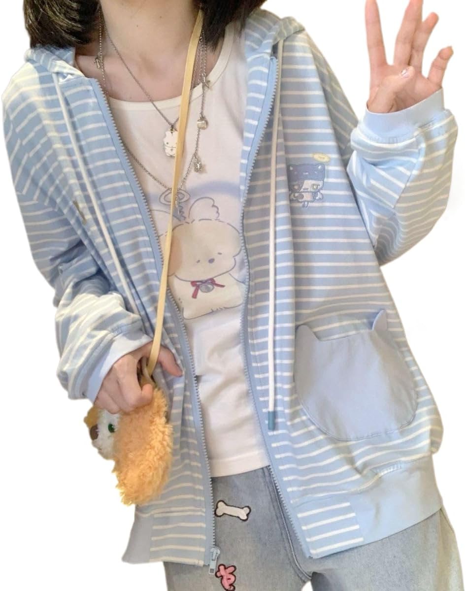 Y2K Harajuku Kawaii Hoodie – Sweet Soft Girl Zipper Cartoon Jacket