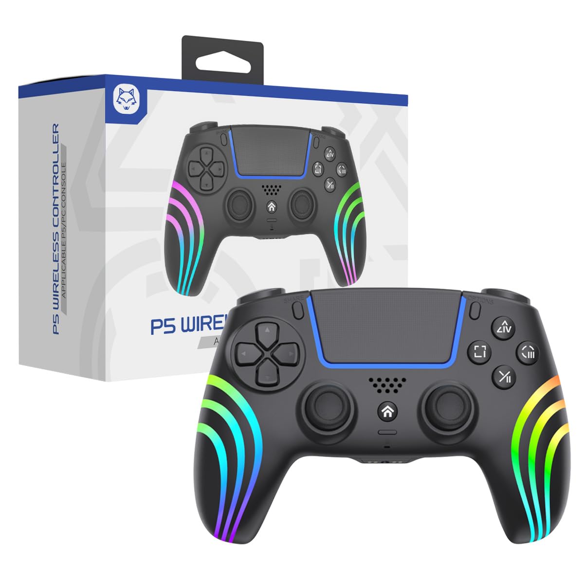 Wireless Controller for P5 with RGB Lighting, Remap, Voice Interaction, TURBO & Asymmetrical Vibration, Bluetooth Wireless Game Controller (Black)